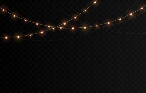 Vector Christmas lights. Christmas garland PNG. Christmas light PNG. Christmas decoration, LED lamps.