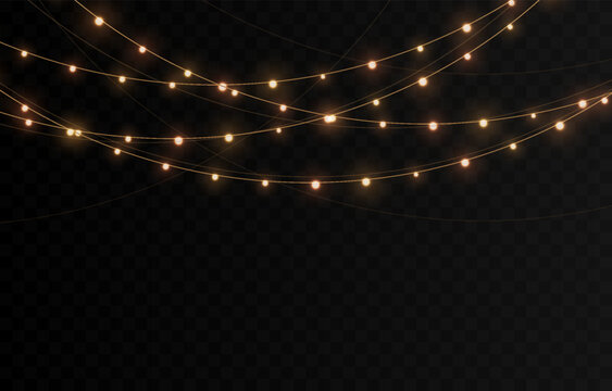 Vector Christmas lights. Christmas garland PNG. Christmas light PNG. Christmas decoration, LED lamps.