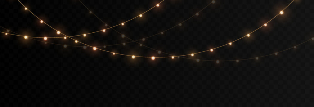 Vector Christmas lights. Christmas garland PNG. Christmas light PNG. Christmas decoration, LED lamps.