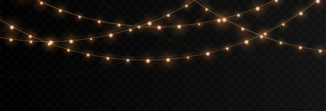 Vector Christmas lights. Christmas garland PNG. Christmas light PNG. Christmas decoration, LED lamps.