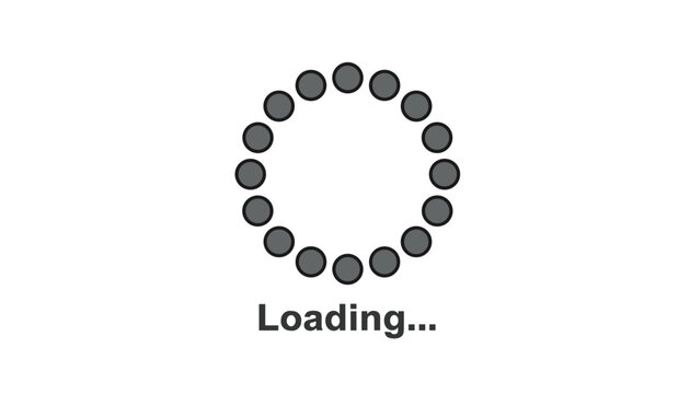 A grey circular loading spinner animation icon made of small dots with the text loading below against a plain white background.
