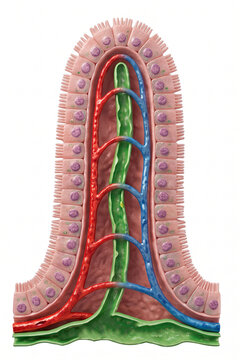 Anatomical Structure of an Intestinal Villus and Nutrient Absorption