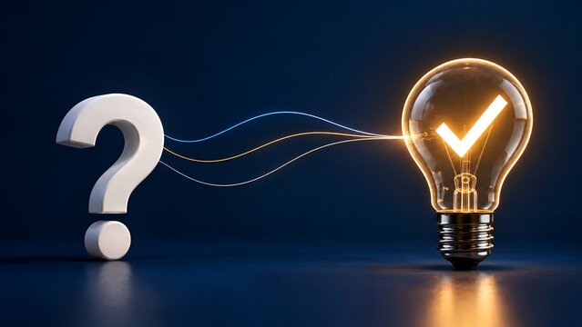 Question Mark Transforming Into A Checkmark Inside A Lightbulb