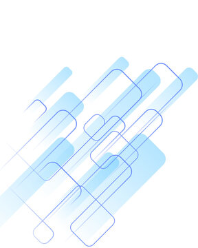 Abstract light blue geometric background with overlapping rounded rectangles, pill shapes, and thin outline lines on white. Clean corporate business presentation layout or flyer cover template with co
