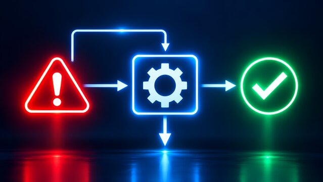 Automated error resolution process system converting system warnings to verified completion