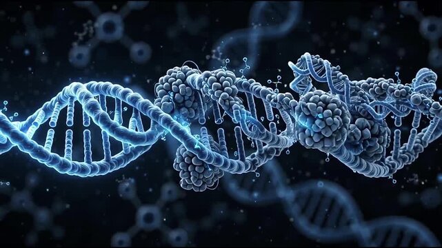 3D Motion Graphic Loop of Microscopic DNA Supercoiling and Chromatin Nucleosome Structure Folding