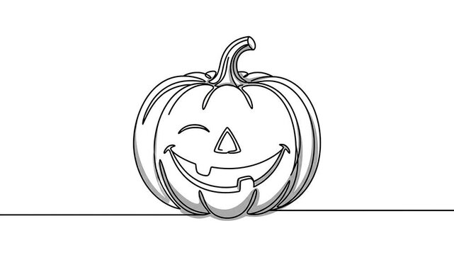 Line art animation drawing a smiling pumpkin on white background