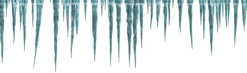 Hanging light blue icicles on transparent background. Realistic frozen water drops border. Winter design element © Ada_vector_stok