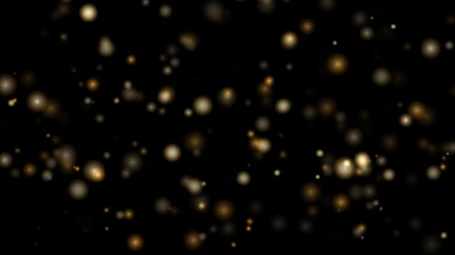 Golden particles dance and shimmer against a dark background, creating a magical and enchanting atmosphere, perfect for festive occasions or abstract design elements.