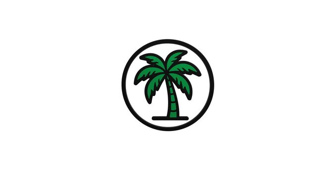 Green Palm Tree Icon in Circle on White Background