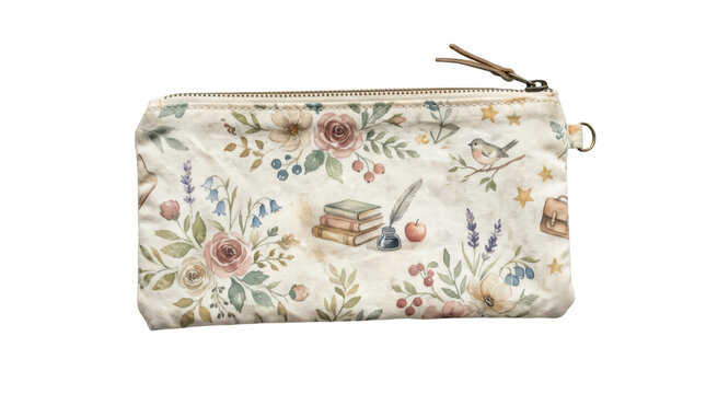 Floral pencil case isolated on transparent background