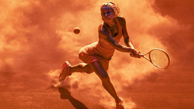 Female Tennis Player Preparing Forehand Shot on Clay Court
