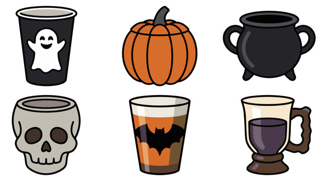 Halloween party cups mugs and drinkware clip art set
