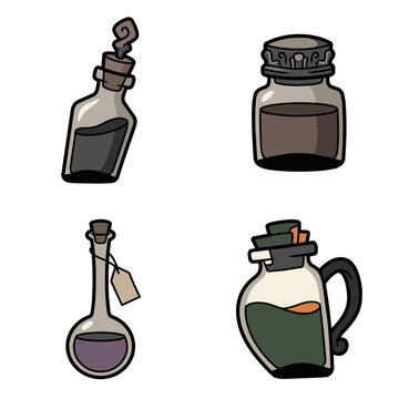 Magic witch potion bottles and elixir jars clip art set