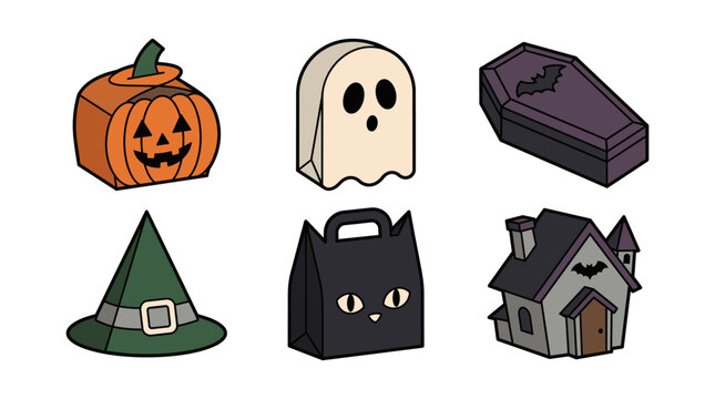 Halloween gift boxes packaging and treat bags clip art set