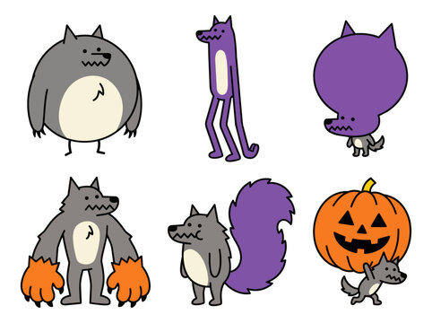Funny weird werewolf character shapes and mutant body types set