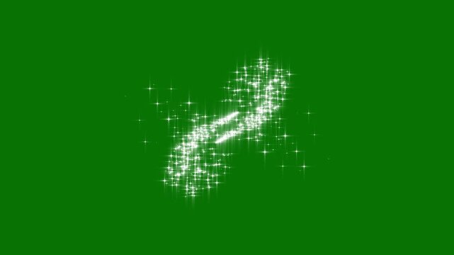 Sparkling fairy star trail with glowing white glitter, twinkling particles and magical dust motion, beautiful 4K overlay effect on green screen background for creative video effect
