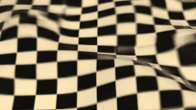 Moving black and white checkered fabric waving gently in smooth motion for abstract video clip background