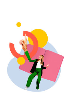 Poster sketch image artwork 3D photo collage of young lady dance big hand finger point book worker hr workspace profession business