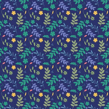 Hand drawn seamless floral pattern with flower, seamlrss random leaf pattern with pastel color