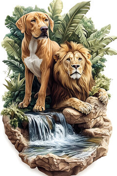Fantasy lion cub portrait with blue eyes and a glowing jewel on its forehead; digital illustration for a T-shirt print and decorative use on hoodies, fabric accessories, cushion covers and art prints.