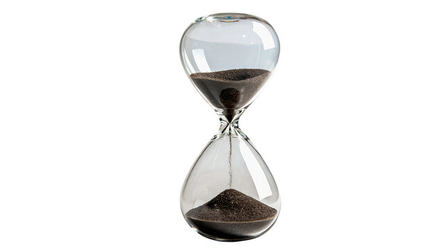 Classic glass hourglass sand timer clock for time management isolated on transparent background