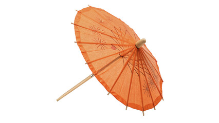 Small orange cocktail umbrella paper parasol drink decoration isolated on transparent background © Leo