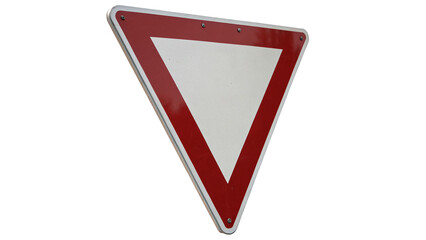 Red and white triangular yield traffic road sign warning symbol isolated on transparent background © Leo