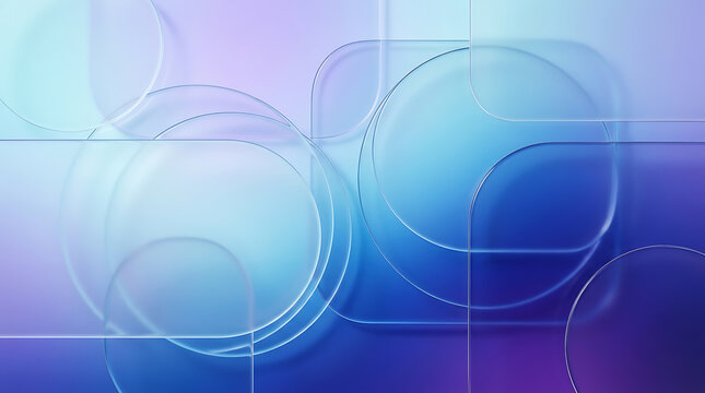 Abstract frosted glass shapes with blue and purple gradient overlay