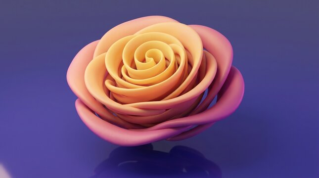 Glowing spiral rose form with soft pastel gradients against indigo backdrop
