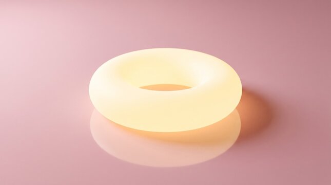 Luminous torus shape glowing softly on pastel pink background