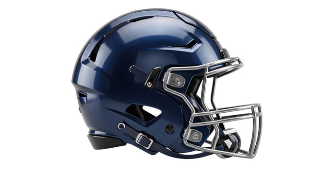 Glossy navy blue american football helmet on isolated background