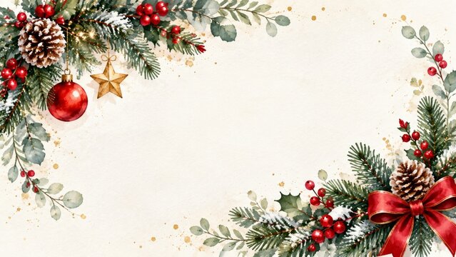 Christmas Decoration With Pine Branches, Berries, and Ornaments