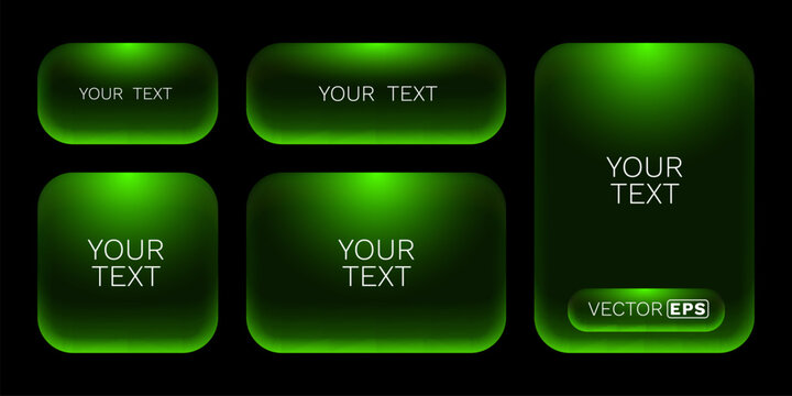 Vibrant glowing green UI elements set on a dark background.