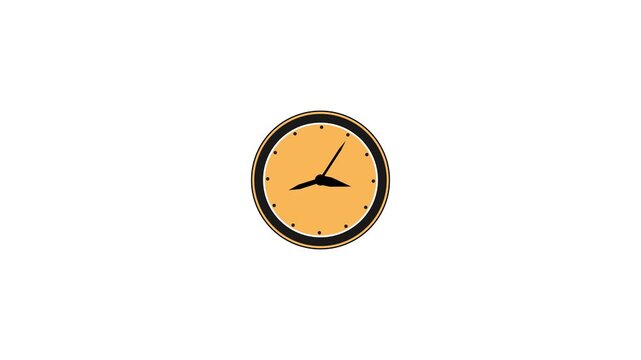 Minimalist graphic clock animation showing passing time with rotating black hands on orange circular face isolated against white background for business schedule timer concepts.