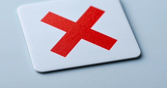 Red cross symbol on white card