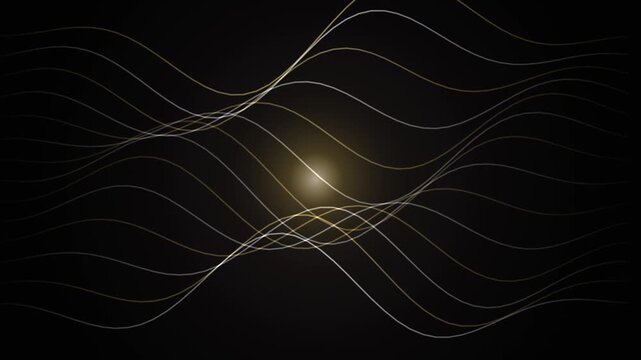 Elegant Gold and Silver Wave Motion Graphics Background featuring Smooth Flowing Glowing Light Lines