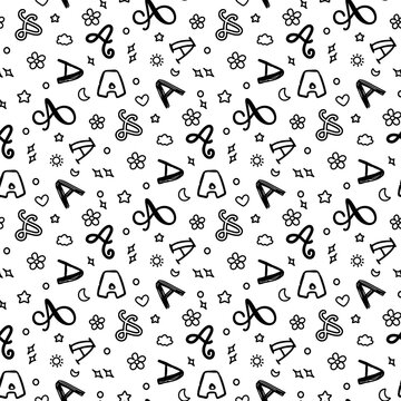 Seamless pattern cute alphabet "A" for wrapping paper or invitation illustration