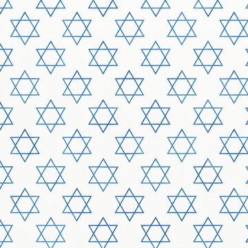 Blue Star of David outline pattern on white background