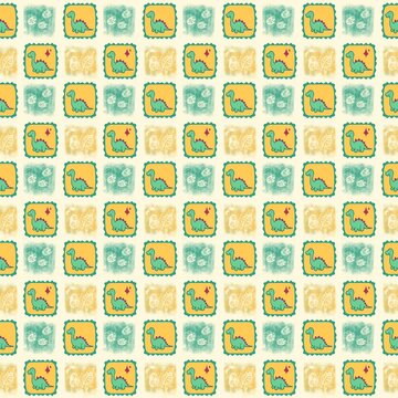 Hand drawn cute seamless dinosaur pattern, digital print-rady for table cloth, bed cover, background, backdrops