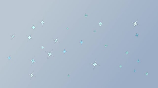 水色と青緑の星がゆっくり輝きながら漂い八方向の光芒が伸縮するキラキラ背景ループアニメーション