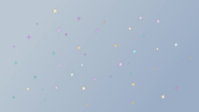 青緑と紫と金色の星が輝きながら漂い白い光芒が伸縮するキラキラ背景のループアニメーション