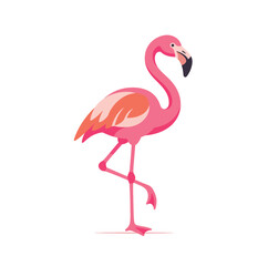 Obraz premium Pink Flamingo Standing on One Leg Flat Vector Icon Isolated on White Background. Modern Minimalist Tropical Bird Illustration for Summer Nature