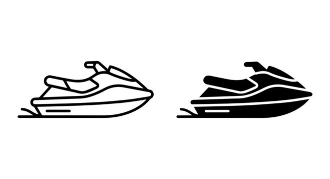 Jet Ski Icons, Personal Watercraft Vector Graphics, Water Sports Equipment, Summer Recreation Symbols