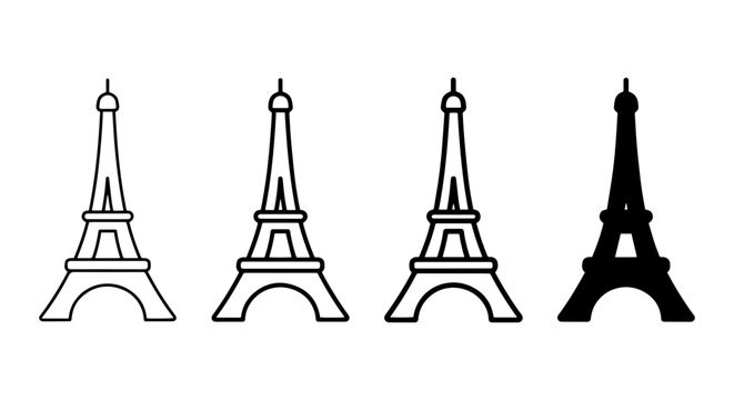 Eiffel Tower Icons, Paris Landmark Silhouettes, Vector Building Graphics, Travel Monument Symbols