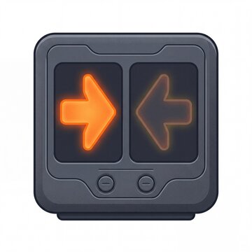 Futuristic Control Panel Icon with Glowing Orange Directional Arrow