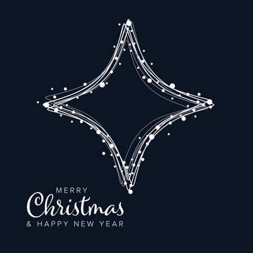A stylish Christmas card featuring a white abstract star outline on a dark background. This elegant Christmas design is perfect for festive New Year greetings and holiday messages.