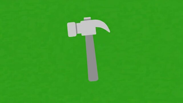 Hammer animated vector icon motion graphic footage with simple gray tools on vibrant green background