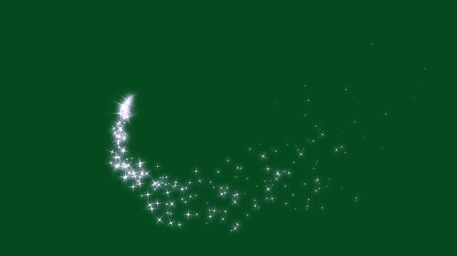 4k Sparkling fairy dust trails, white shining dust light, twinkling white shimmer particles star line, magical fairy dust, glowing doodle stars, luxury starlight transition on green background