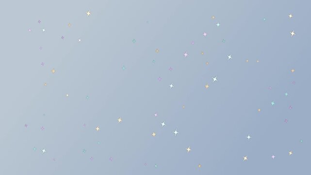 青緑と紫と金色の小さな星が輝きながら漂い反射光が走るキラキラ背景のループアニメーション